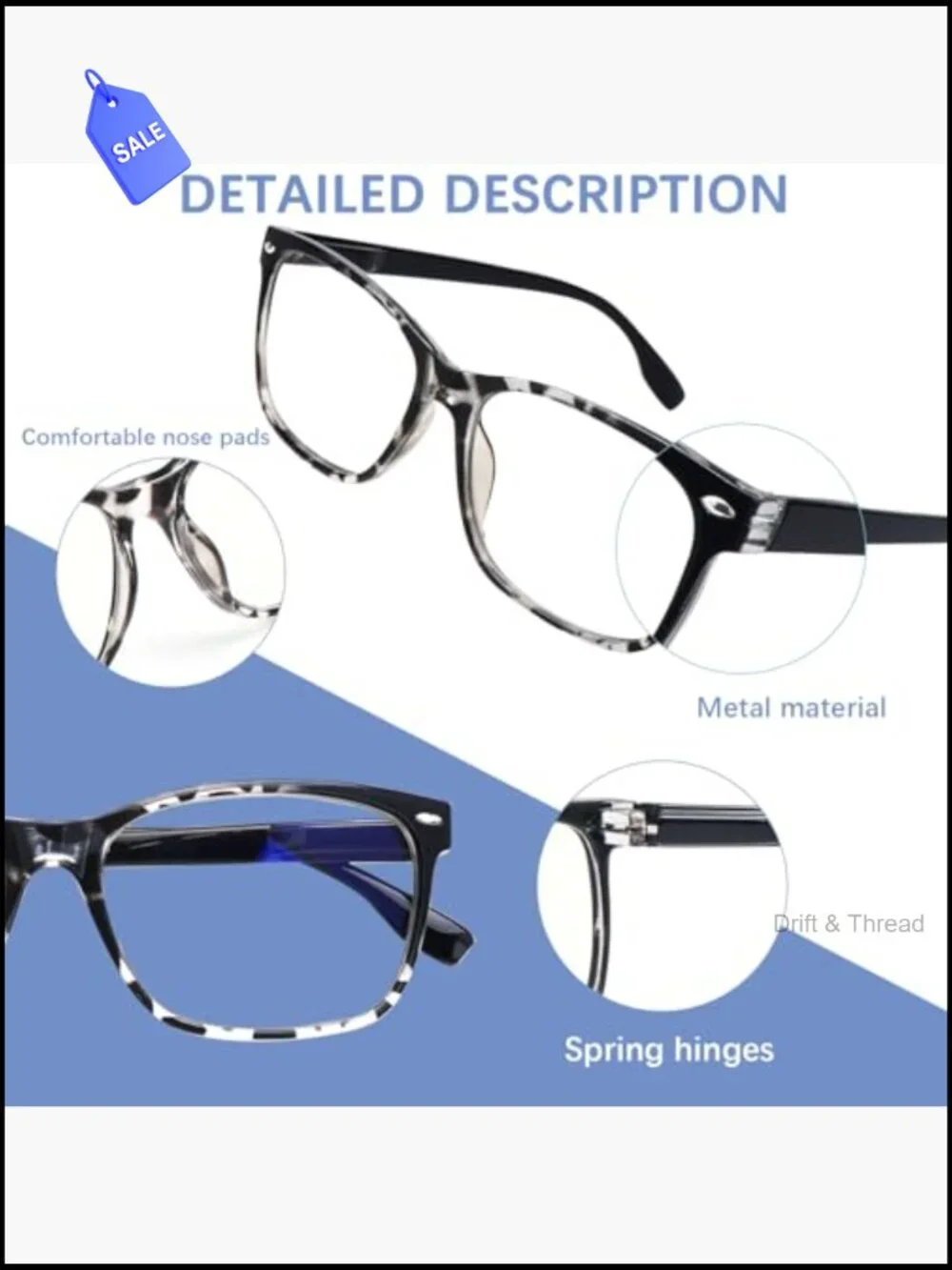 Multifocus Reading Glasses for Women, Blue Light Blocking Progressive Readers,